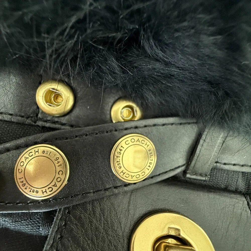 Coach Kimberly Fur Boots Women's 9M Black Leather Fabric Logo Pocket Side Zipper - Picture 10 of 16